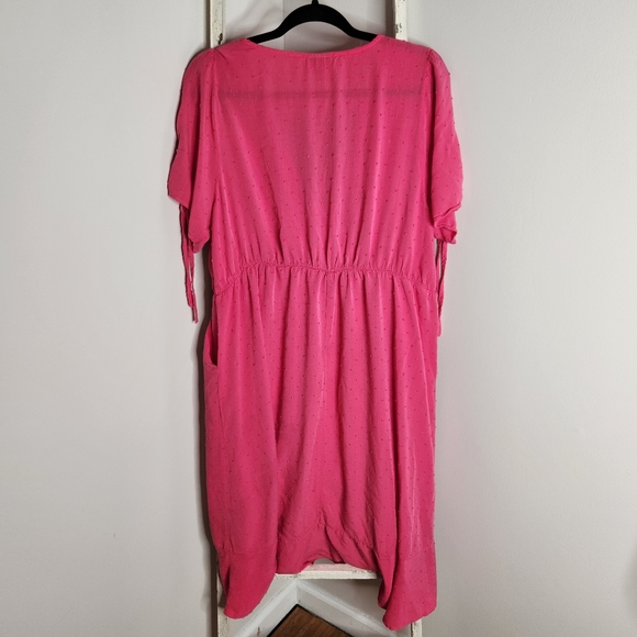 Torrid Midi Dress womens 2X pink midi faux wrap surplice Swiss dot - Picture 8 of 9